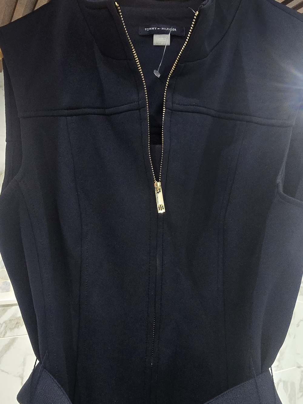 Tommy Hilfiger Navy Zip Front Vest with Gold Hardware